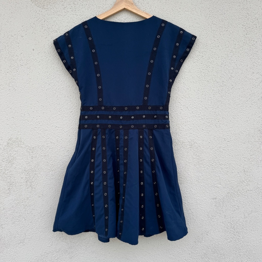 Zac Posen SNAP ribbon DRESS 20th Anniversary collection V-Neck Dark Blue black 4 - Picture 9 of 10